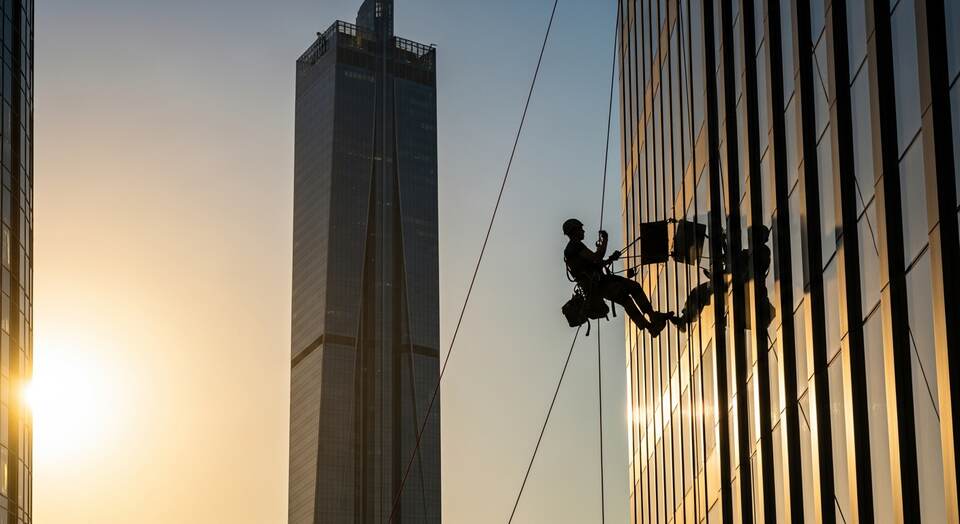 Rope access technician at height